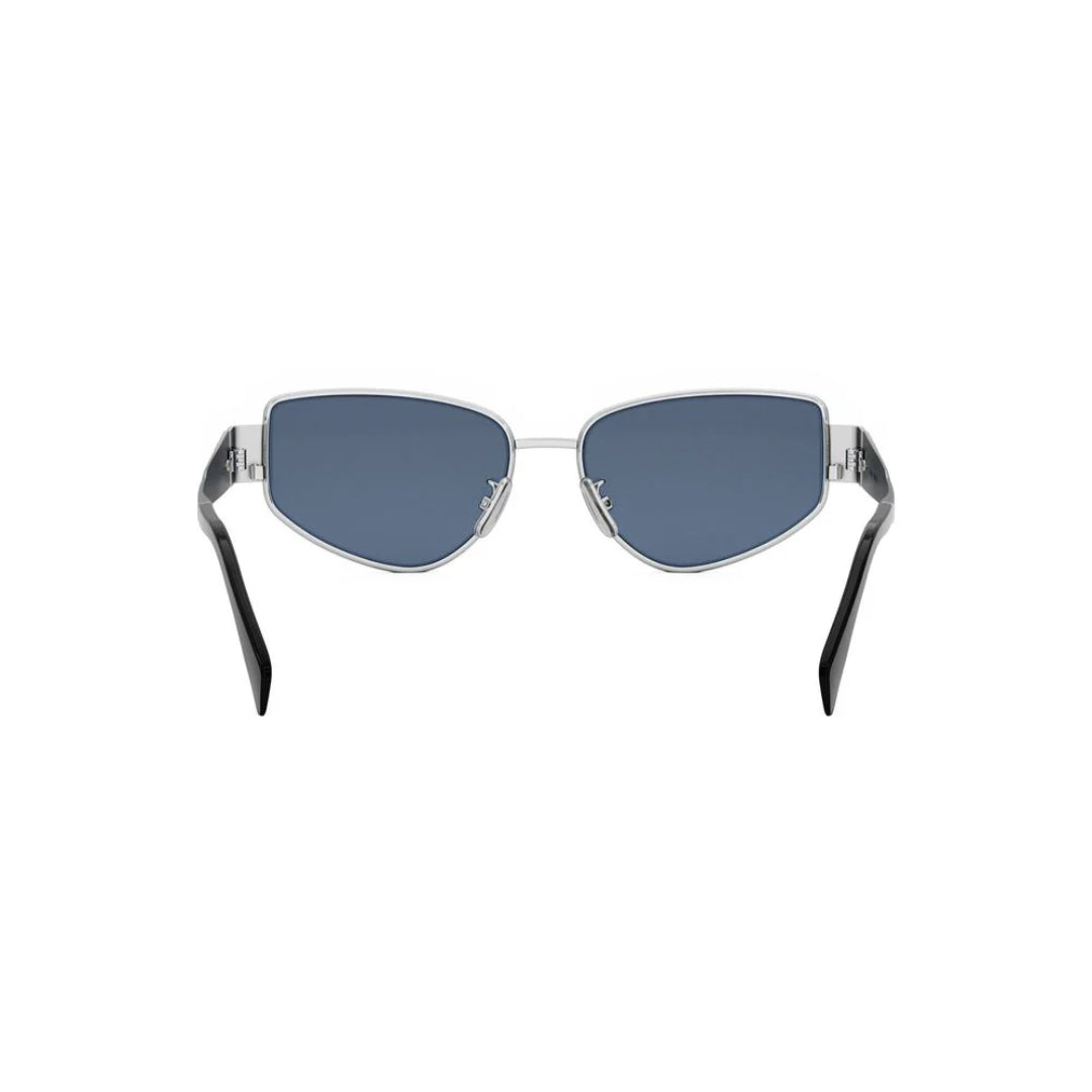 CELINE CL40293U 16V Triomphe Women Cat Eye Sunglasses Silver Metal Frame Blue Lenses