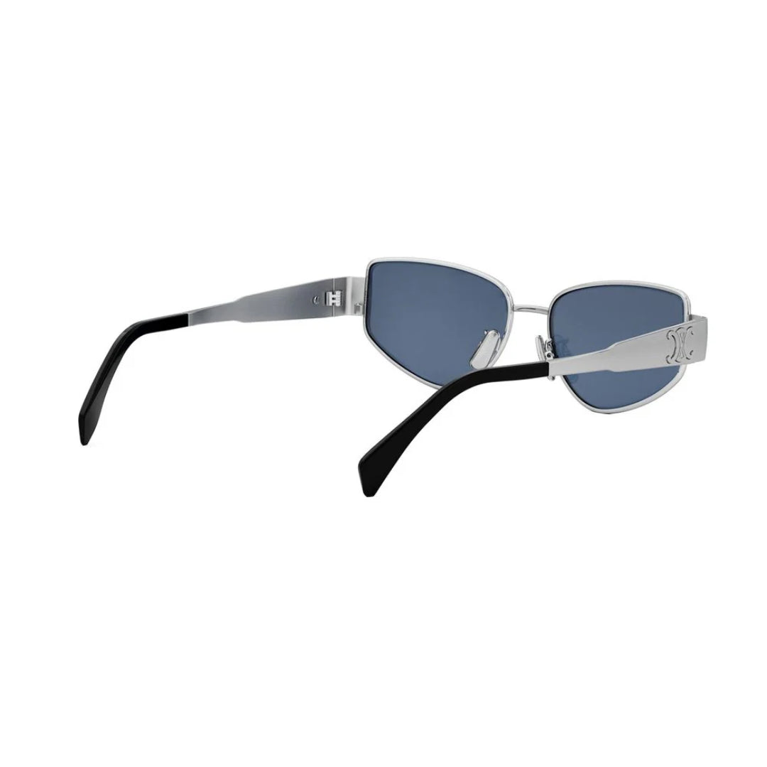CELINE CL40293U 16V Triomphe Women Cat Eye Sunglasses Silver Metal Frame Blue Lenses