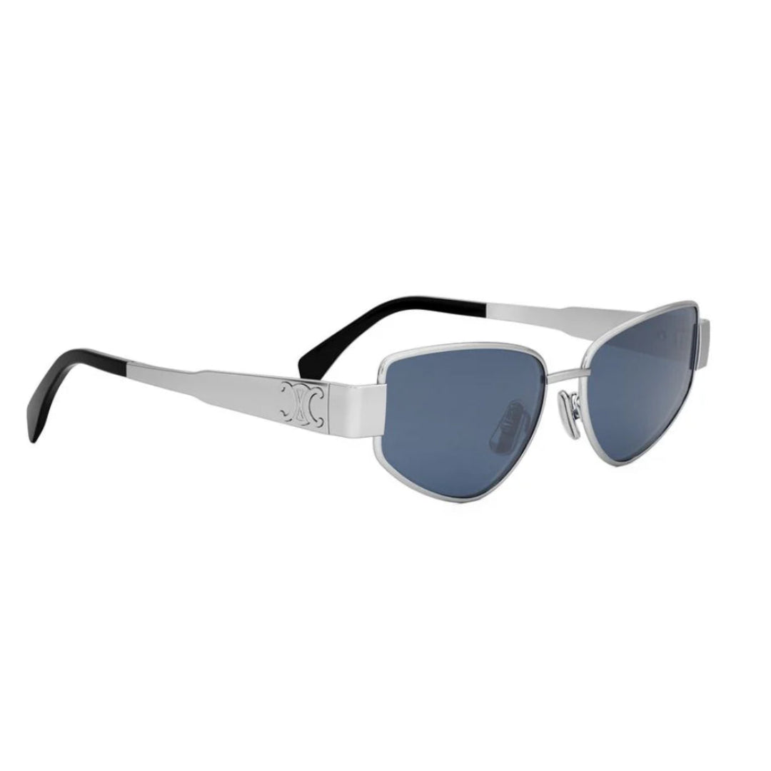 CELINE CL40293U 16V Triomphe Women Cat Eye Sunglasses Silver Metal Frame Blue Lenses