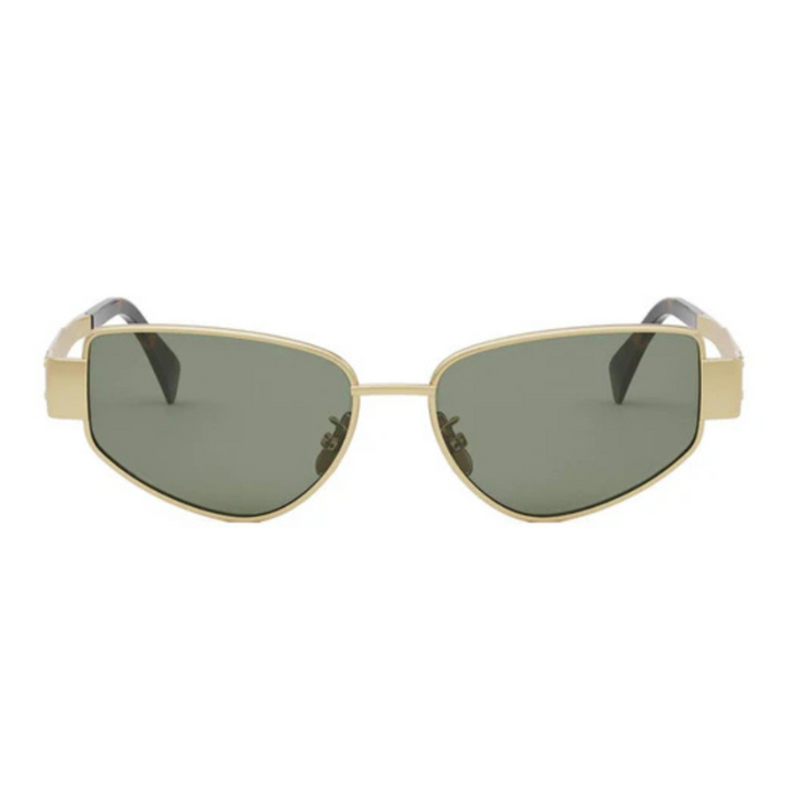 CELINE CL40293U 30N Triomphe Women Cat Eye Sunglasses Gold Metal Frame Green Lenses
