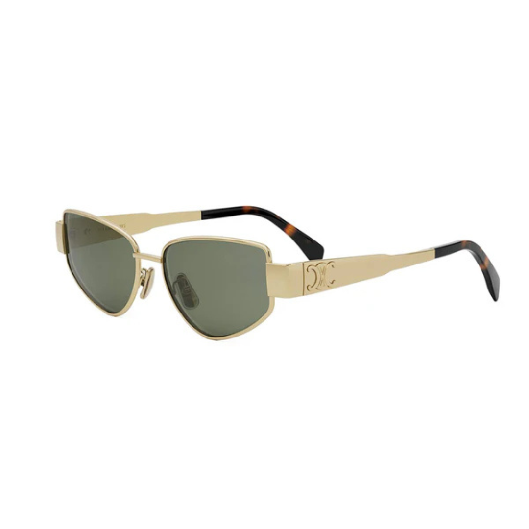 CELINE CL40293U 30N Triomphe Women Cat Eye Sunglasses Gold Metal Frame Green Lenses