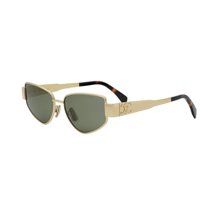 CELINE CL40293U 30N Triomphe Women Cat Eye Sunglasses Gold Metal Frame Green Lenses