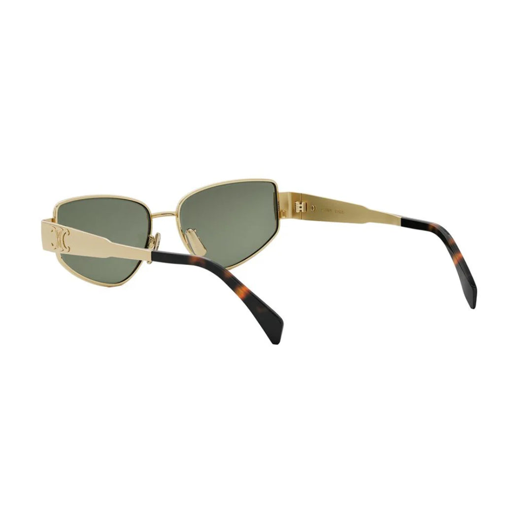 CELINE CL40293U 30N Triomphe Women Cat Eye Sunglasses Gold Metal Frame Green Lenses