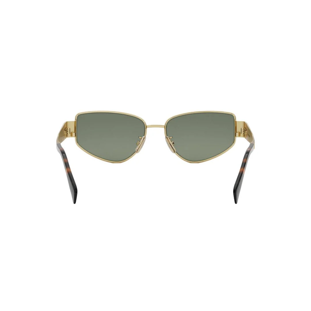 CELINE CL40293U 30N Triomphe Women Cat Eye Sunglasses Gold Metal Frame Green Lenses
