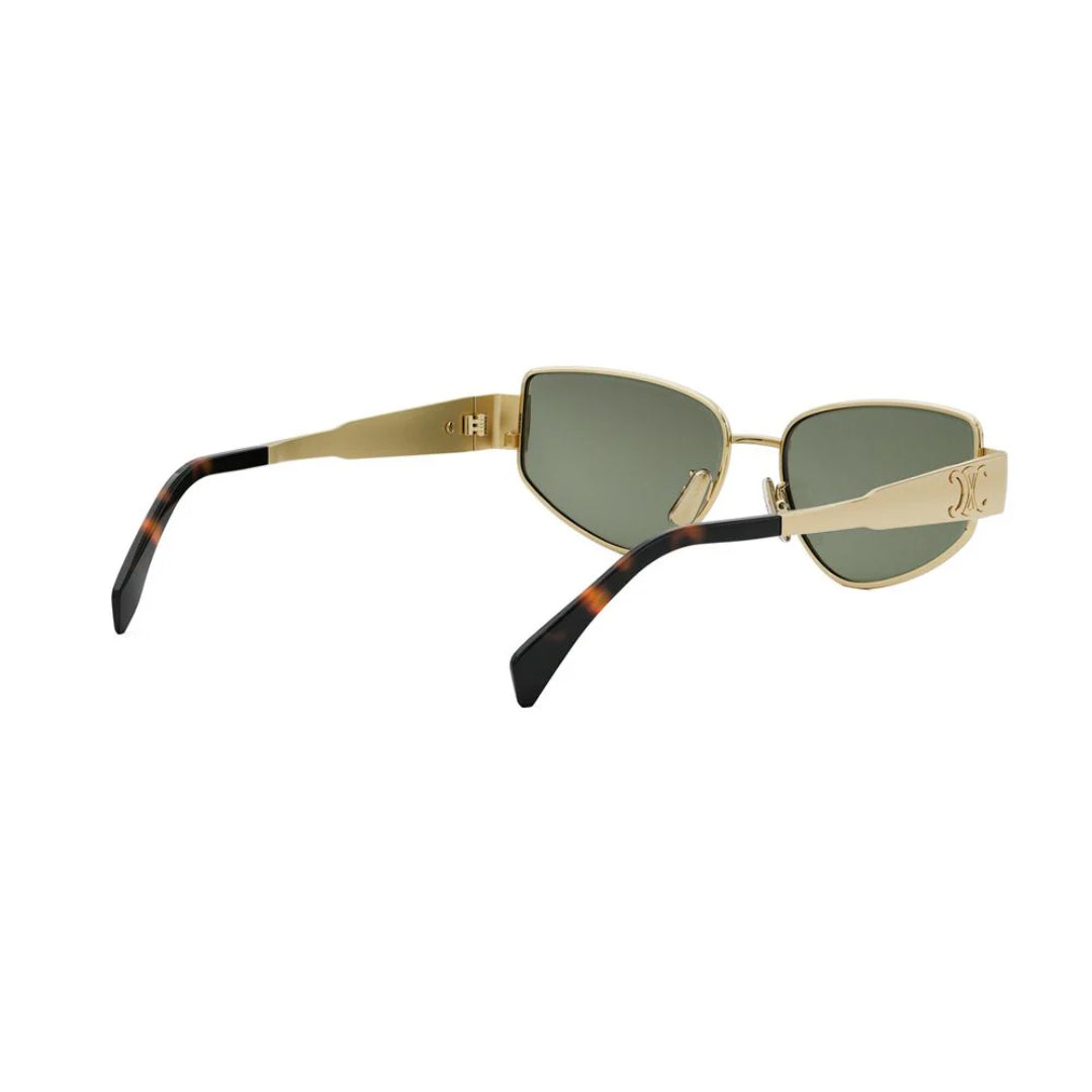 CELINE CL40293U 30N Triomphe Women Cat Eye Sunglasses Gold Metal Frame Green Lenses