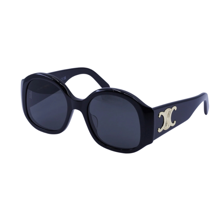 CELINE CL40305U 01A Women Oversized Round Sunglasses Black Acetate Frame Grey Lenses