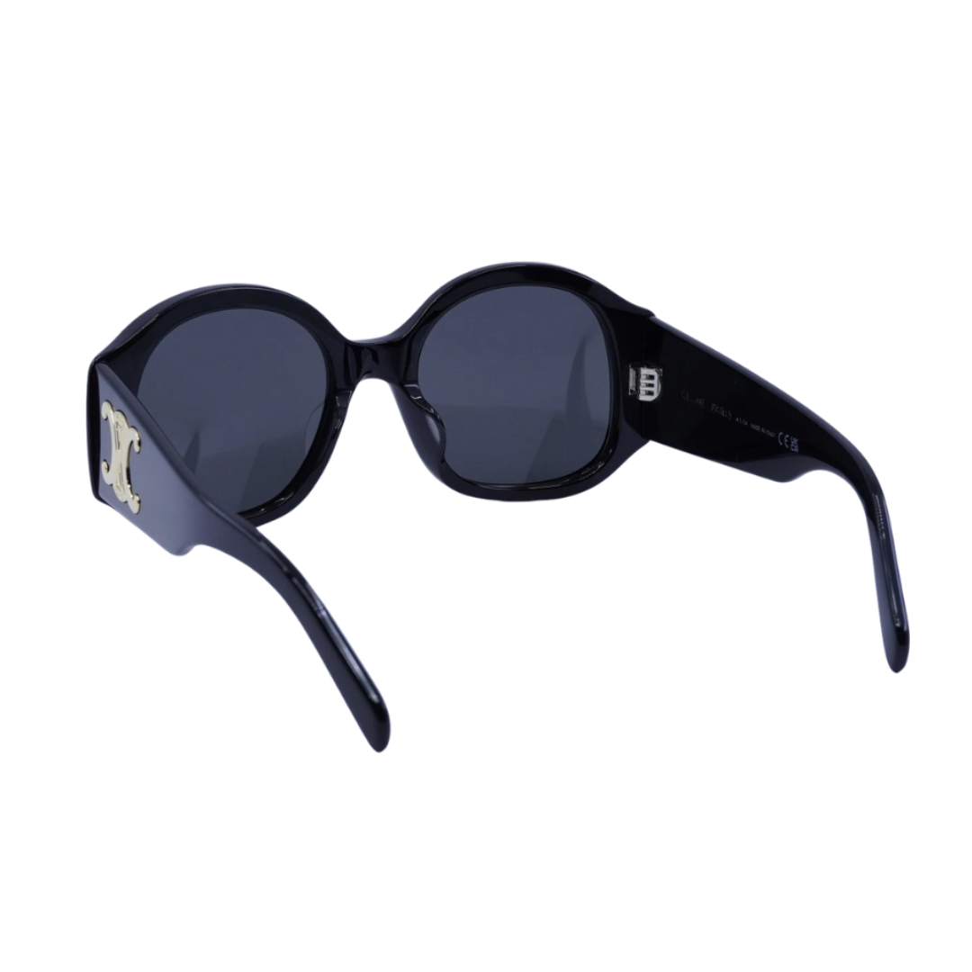 CELINE CL40305U 01A Women Oversized Round Sunglasses Black Acetate Frame Grey Lenses