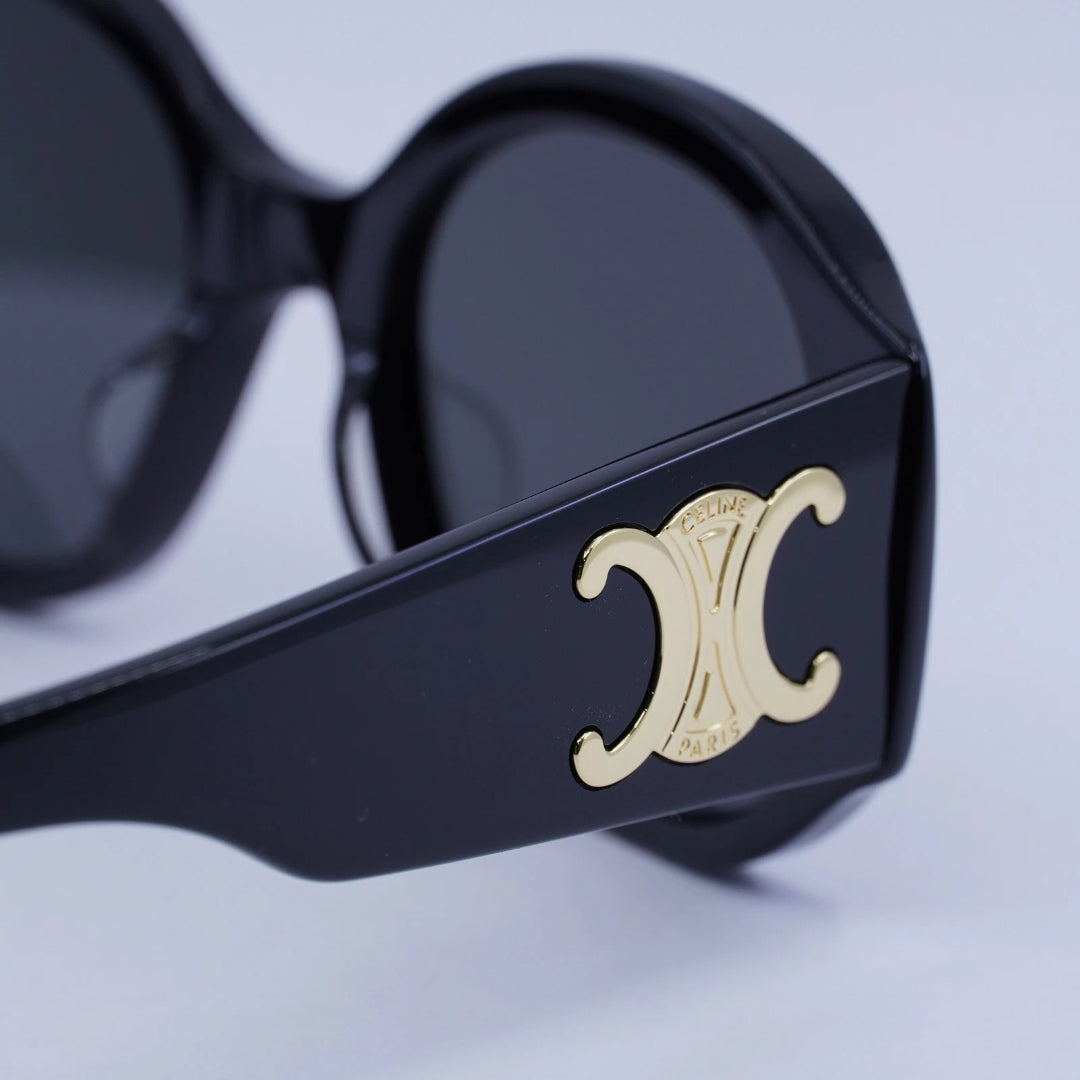 CELINE CL40305U 01A Women Oversized Round Sunglasses Black Acetate Frame Grey Lenses