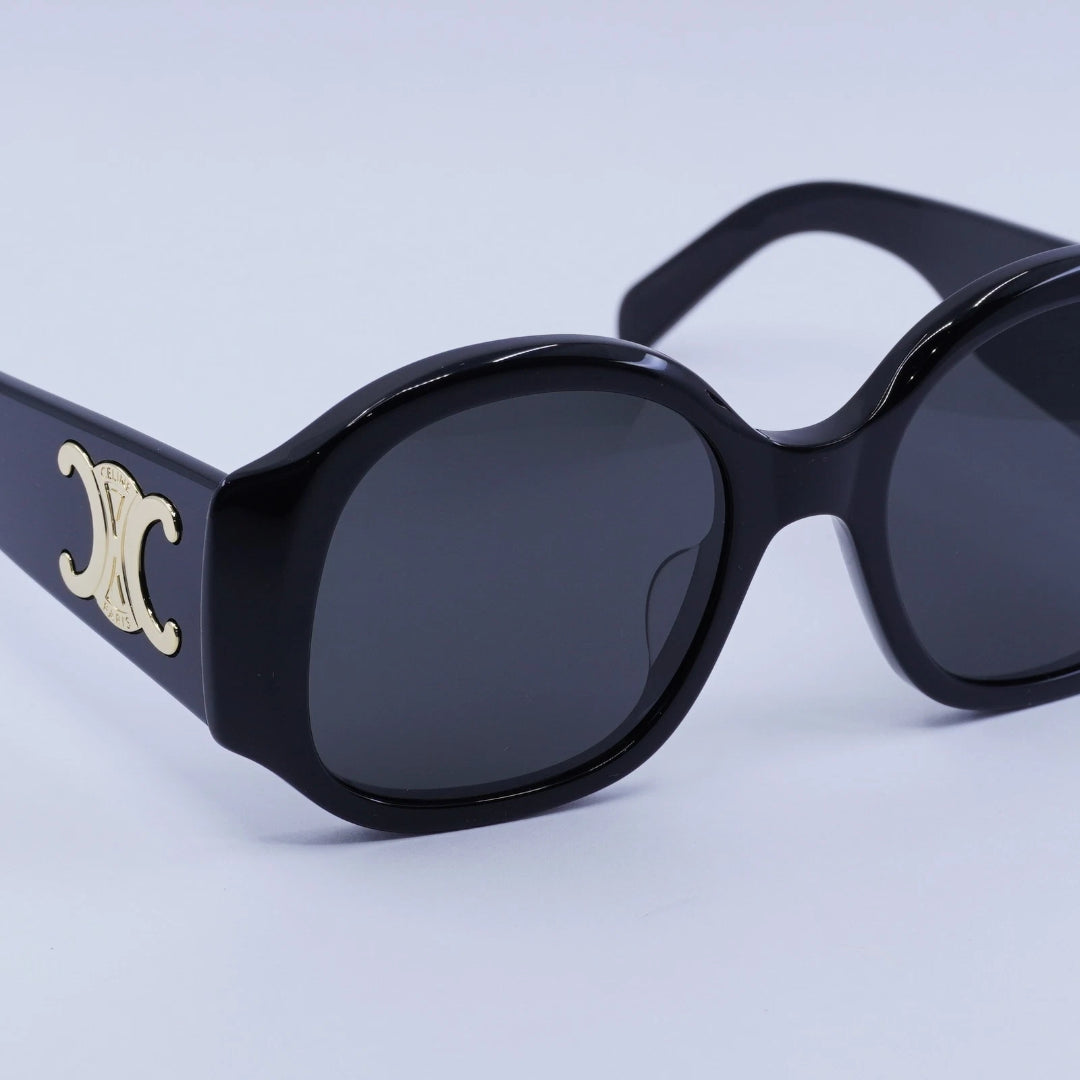 CELINE CL40305U 01A Women Oversized Round Sunglasses Black Acetate Frame Grey Lenses