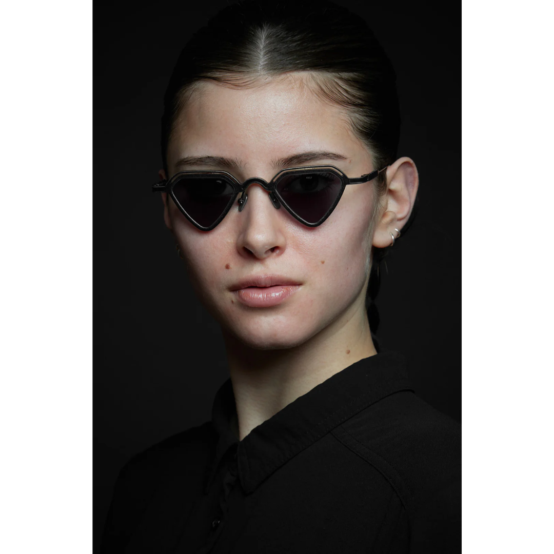 Capote ACX221 Geometric Titanium Sunglasses Black Frame Black Lenses