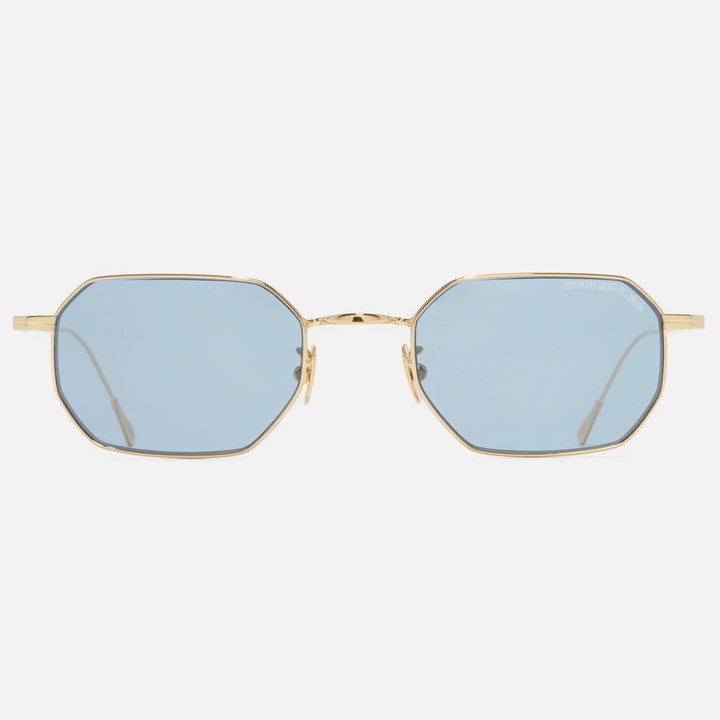 Cutler and Gross 0005 Round Sunglasses Gold Frame Blue Lenses