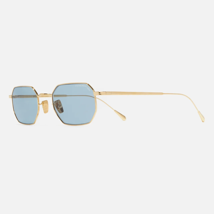 Cutler and Gross 0005 Round Sunglasses Gold Frame Blue Lenses