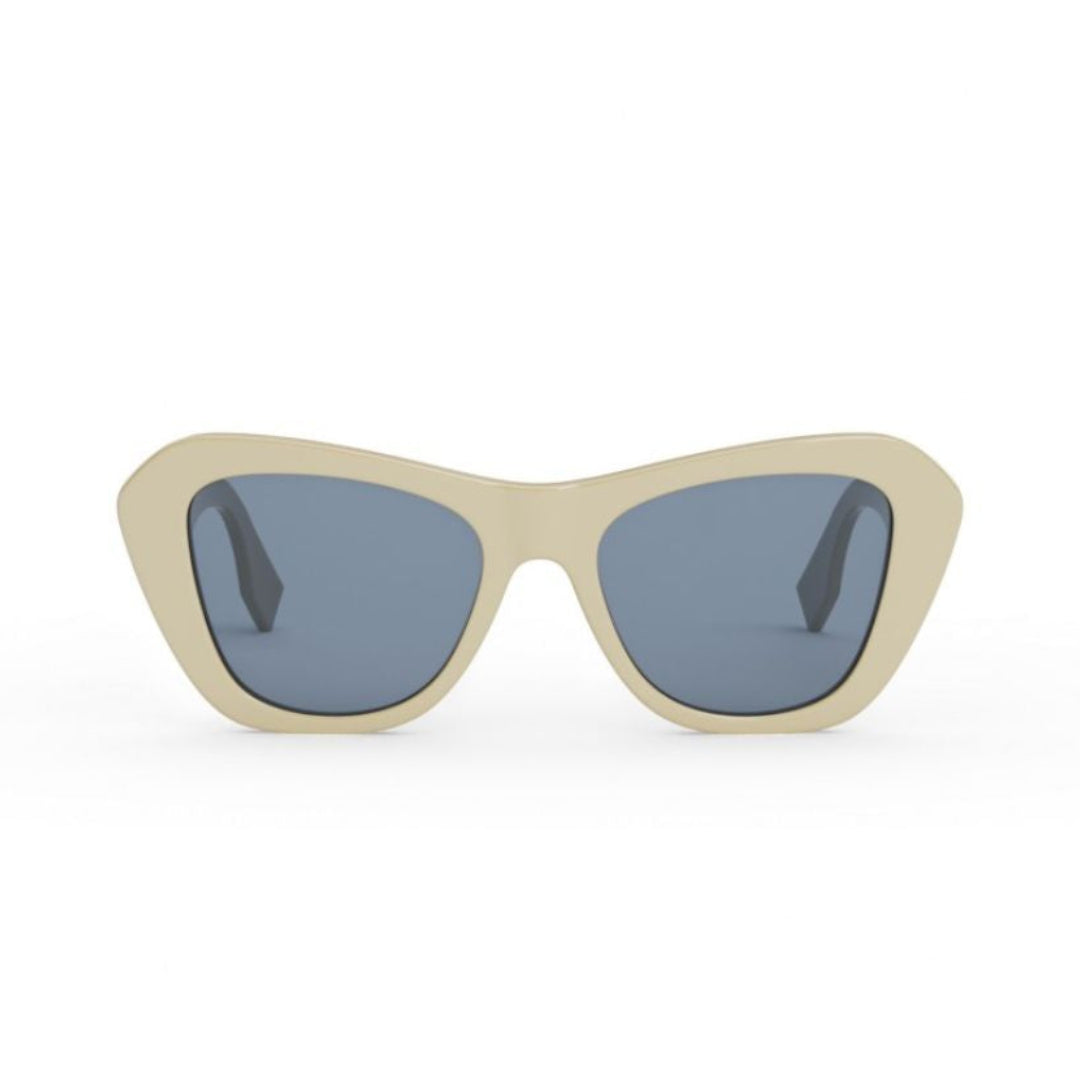 Fendi FE40064I 25V Women Cat Eye Sunglasses Ivory Frame Blue Lenses