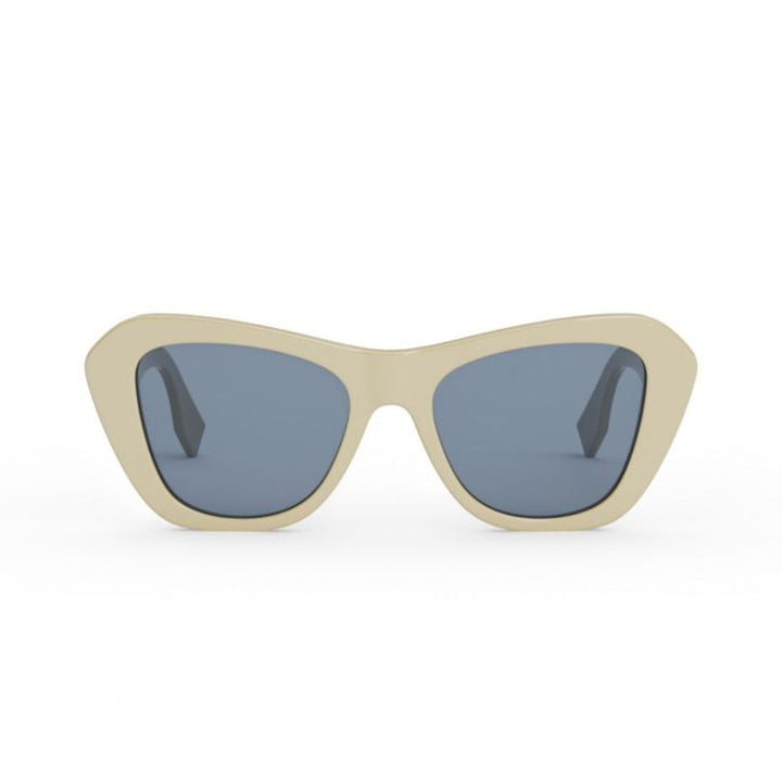 Fendi FE40064I 25V Women Cat Eye Sunglasses Ivory Frame Blue Lenses