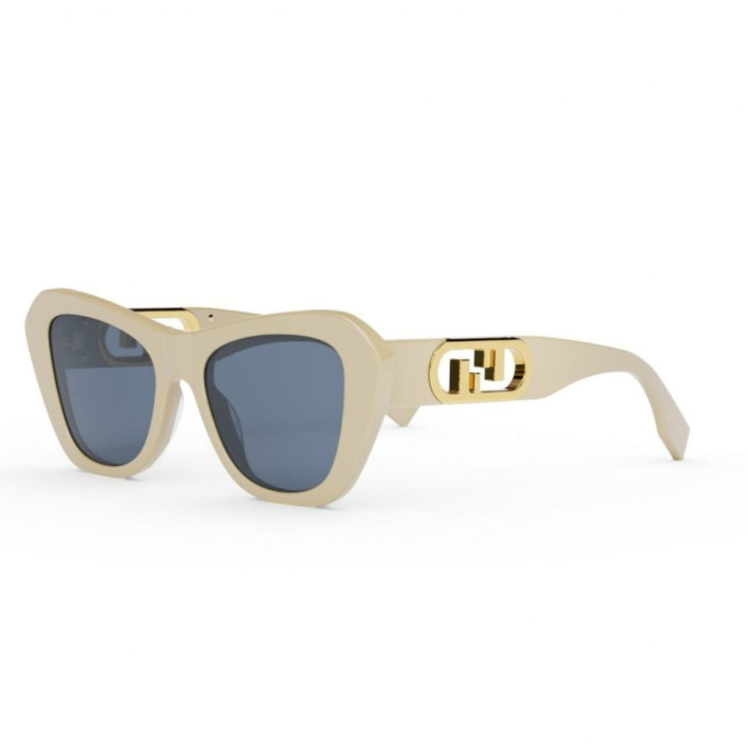 Fendi FE40064I 25V Women Cat Eye Sunglasses Ivory Frame Blue Lenses
