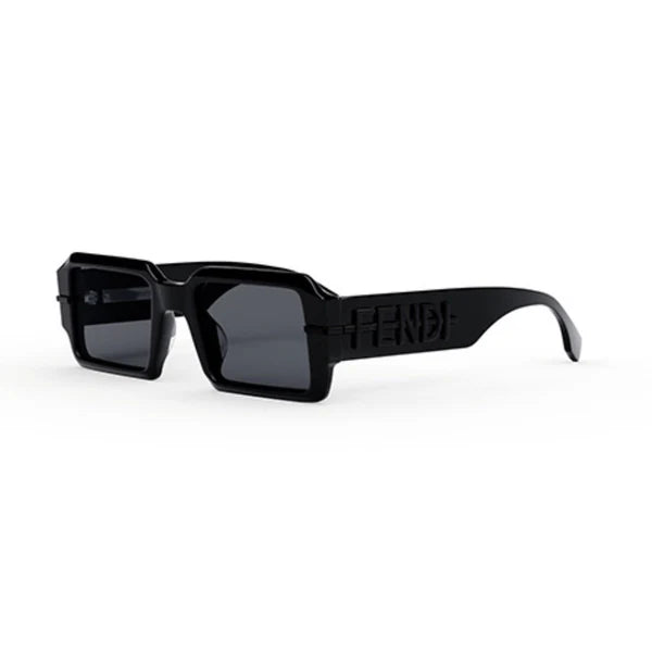 Fendi FE40073U 01A Fendigraphy Rectangular Sunglasses Black Frame Grey Lenses