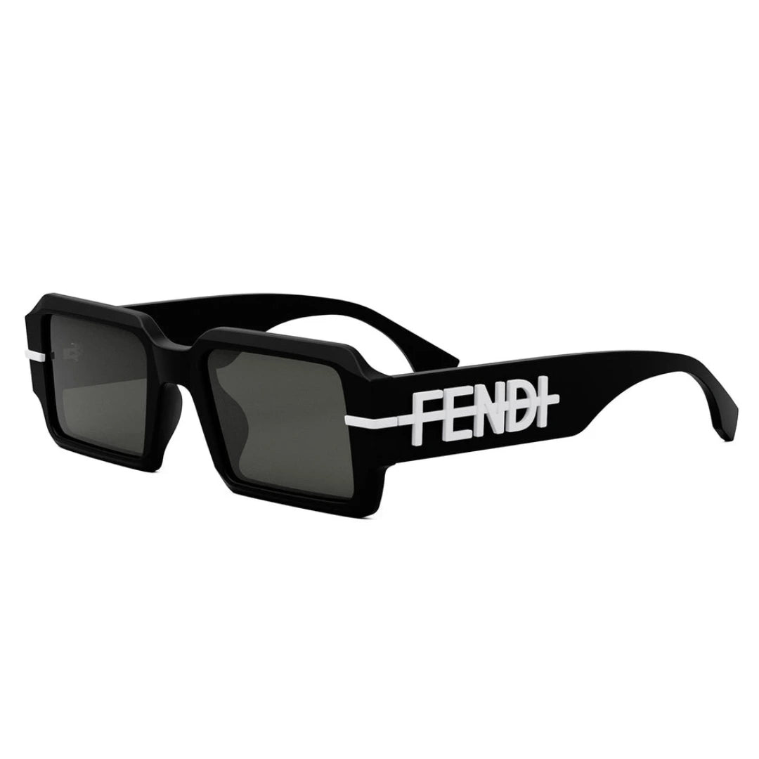 Fendi FE40073U 02A Fendigraphy Square Sunglasses Black Frame Grey Mirror Lenses