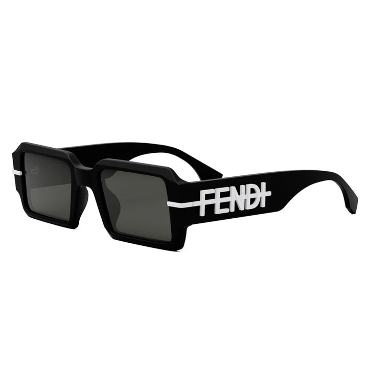 Fendi FE40073U 02A Fendigraphy Square Sunglasses Black Frame Grey Mirror Lenses