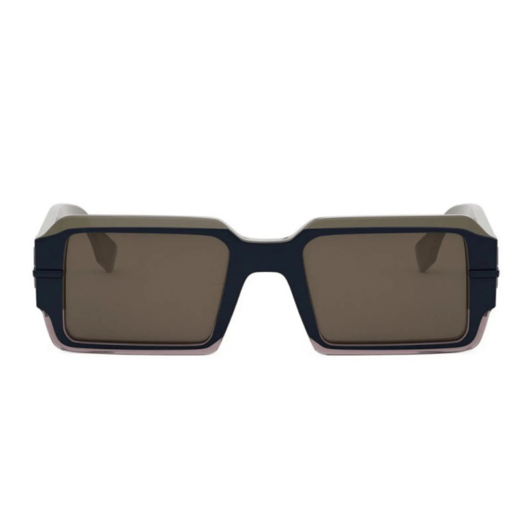 Fendi FE40073U 50E Fendigraphy Rectangular Sunglasses Havana Frame Brown Lenses