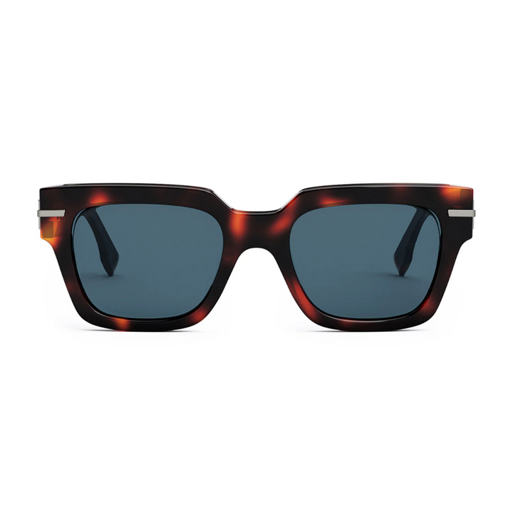 Fendi FE40078I 53V Fendigraphy Square Sunglasses Red Havana Frame Blue Lenses