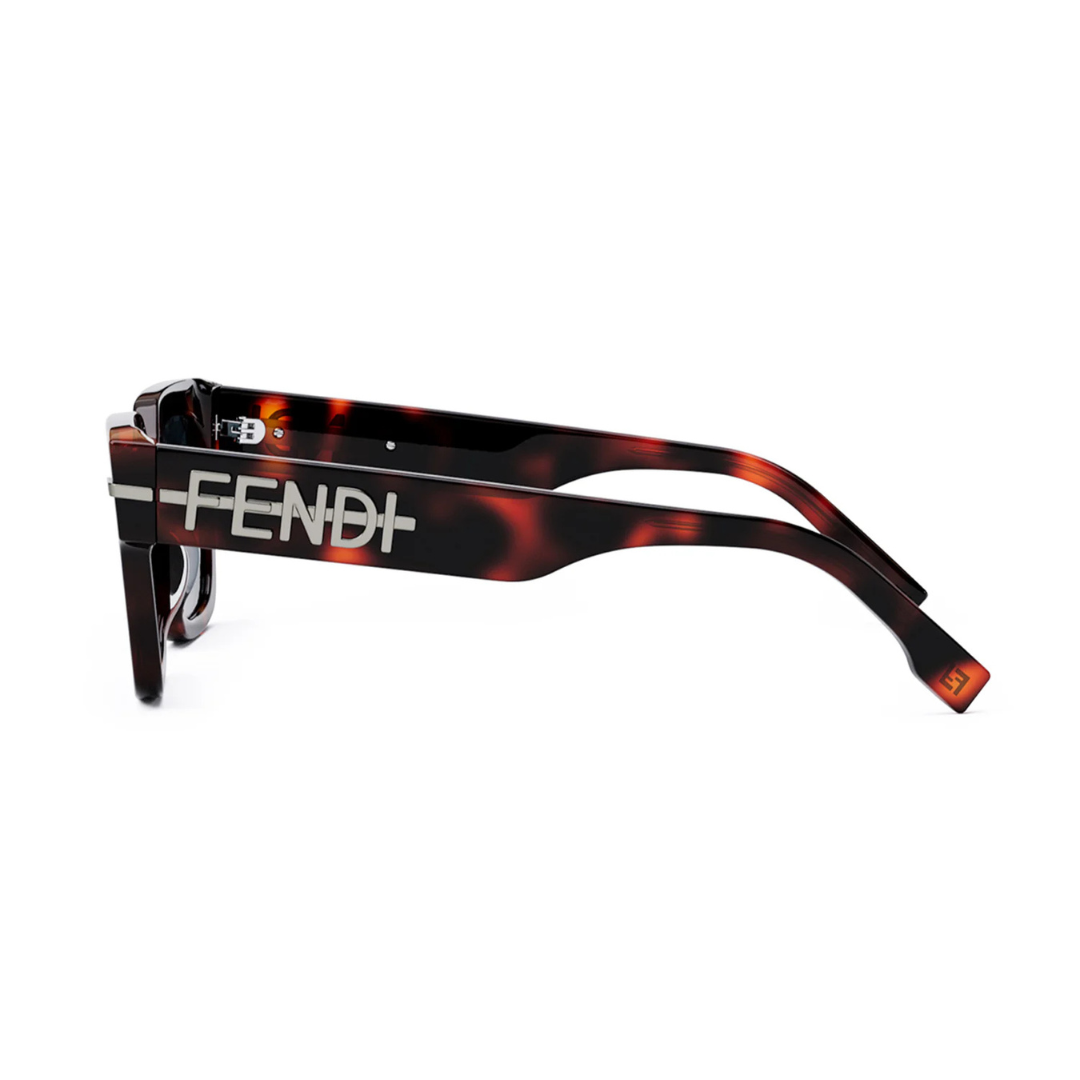 Fendi FE40078I 53V Fendigraphy Square Sunglasses Red Havana Frame Blue Lenses