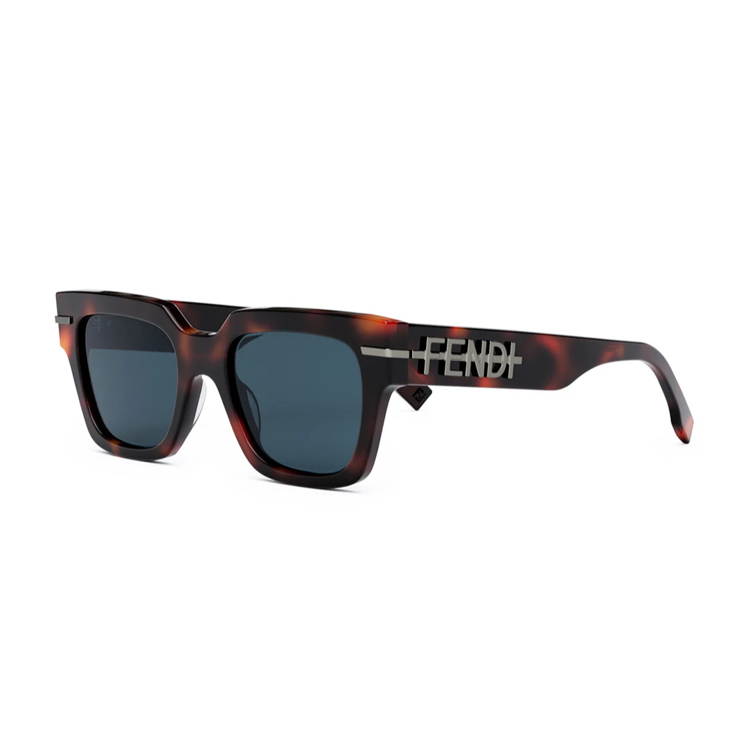 Fendi FE40078I 53V Fendigraphy Square Sunglasses Red Havana Frame Blue Lenses