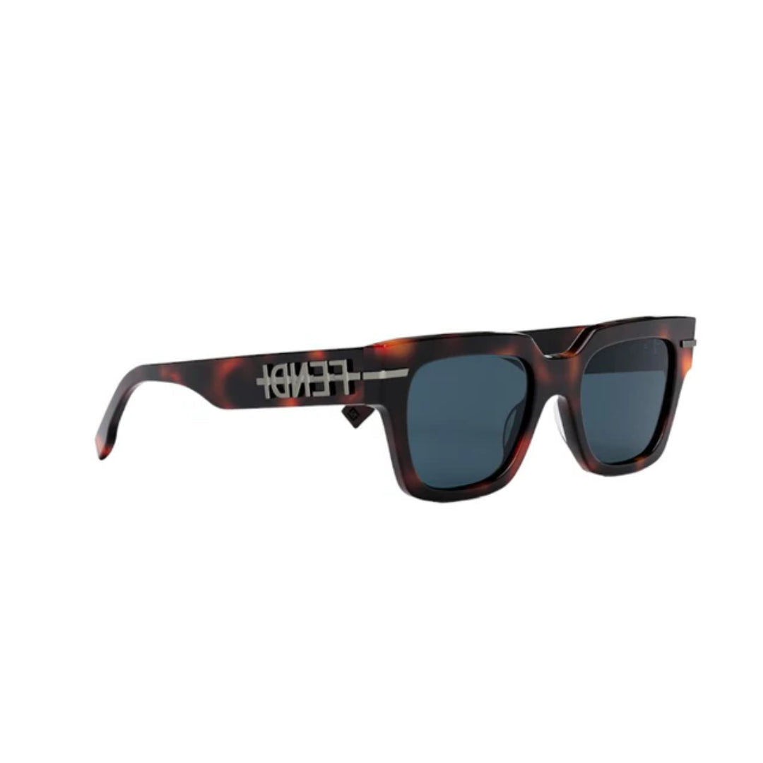 Fendi FE40078I 53V Fendigraphy Square Sunglasses Red Havana Frame Blue Lenses
