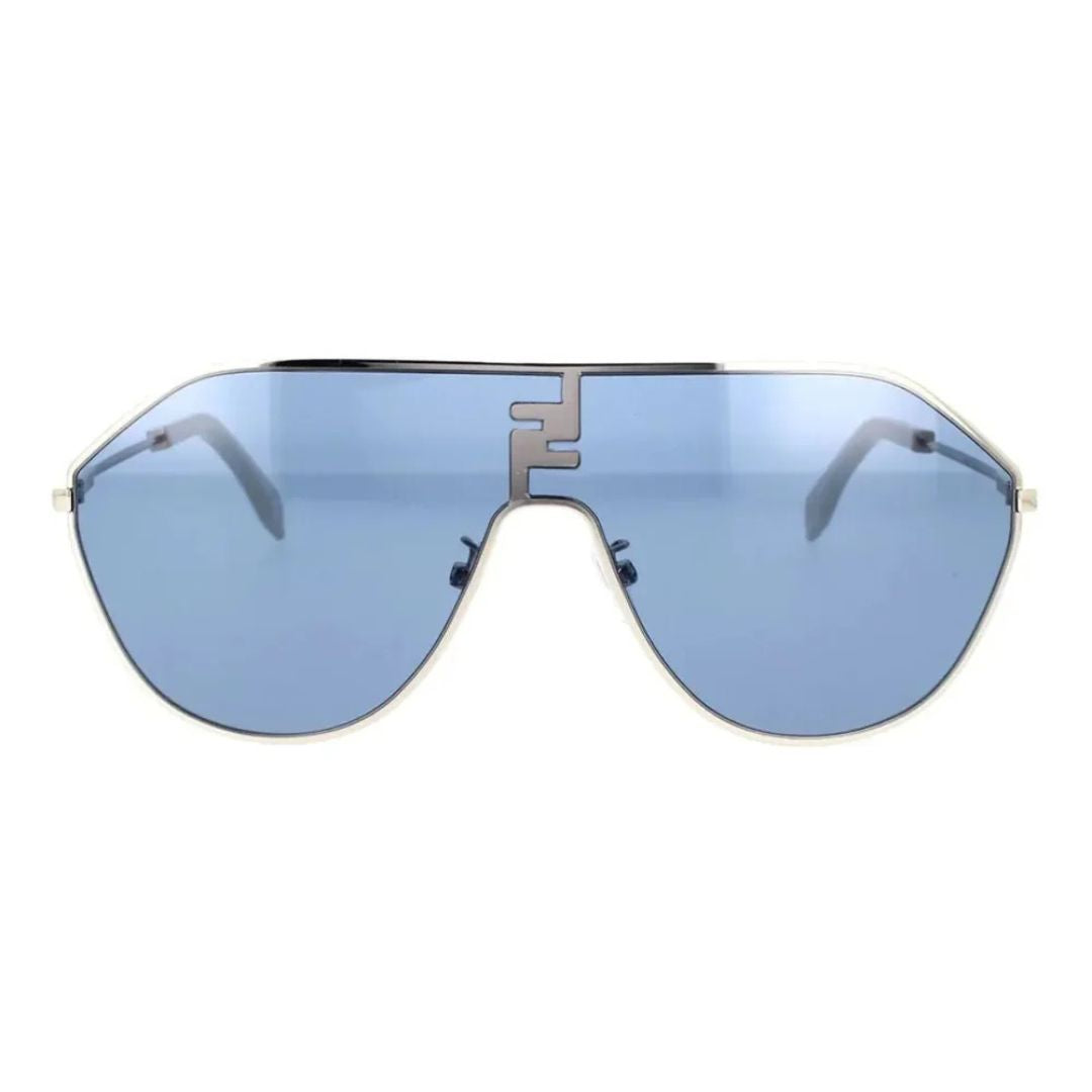 Fendi FE40080U 16V FF Match Aviator Shield Sunglasses Palladium Frame Blue Lenses