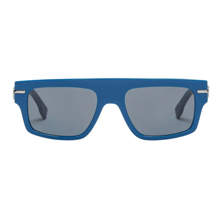 Fendi FE40091U 90V Rectangular Sunglasses Glossy Blue Frame Blue Lenses