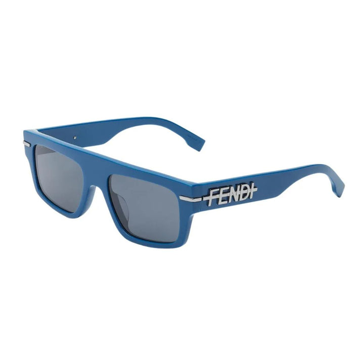 Fendi FE40091U 90V Rectangular Sunglasses Glossy Blue Frame Blue Lenses