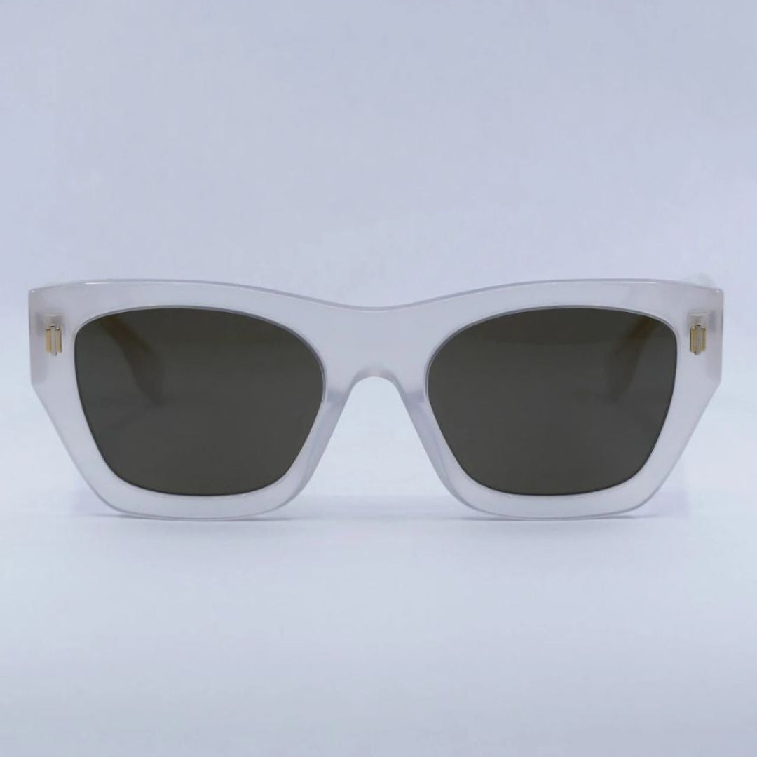 Fendi FE40100I 21E Roma Square Sunglasses Opaline White Frame Brown Lenses