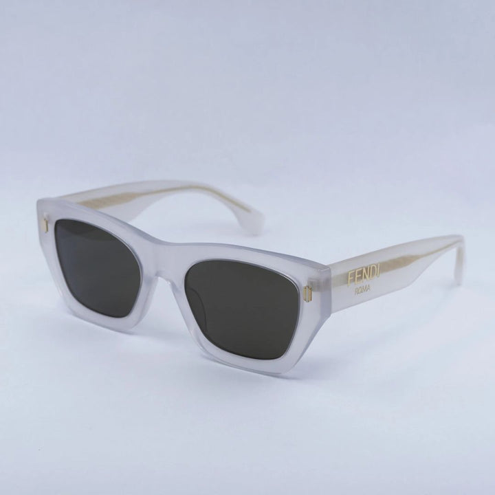 Fendi FE40100I 21E Roma Square Sunglasses Opaline White Frame Brown Lenses