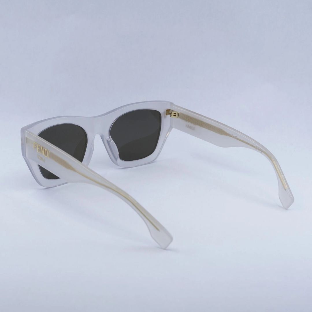 Fendi FE40100I 21E Roma Square Sunglasses Opaline White Frame Brown Lenses