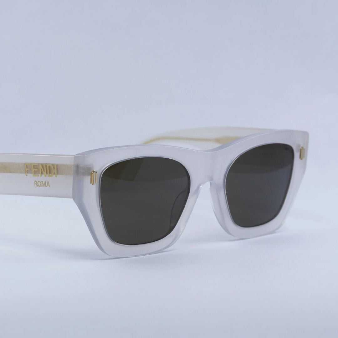Fendi FE40100I 21E Roma Square Sunglasses Opaline White Frame Brown Lenses