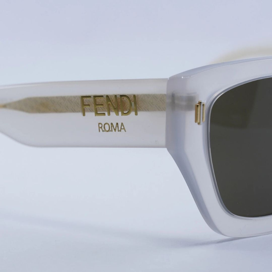 Fendi FE40100I 21E Roma Square Sunglasses Opaline White Frame Brown Lenses