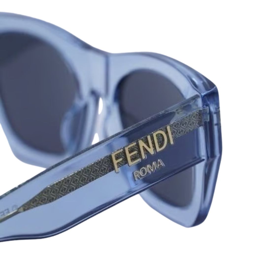Fendi FE40100I 90A Roma Square Sunglasses Blue Frame Grey Mirror Lenses