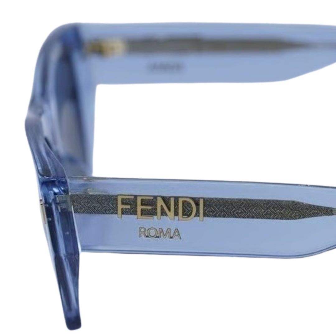 Fendi FE40100I 90A Roma Square Sunglasses Blue Frame Grey Mirror Lenses