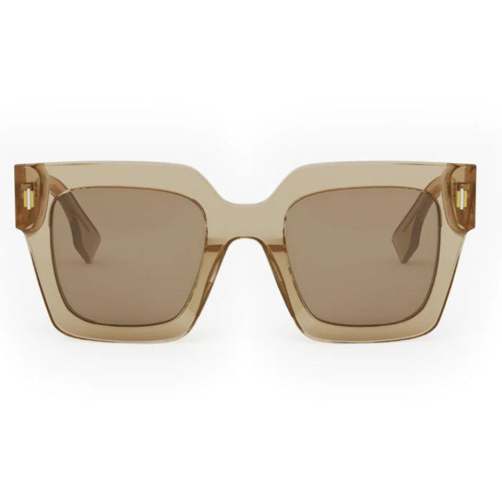 Fendi FE40101I 57E Roma Square Sunglasses Transparent Brown Frame Brown Lenses