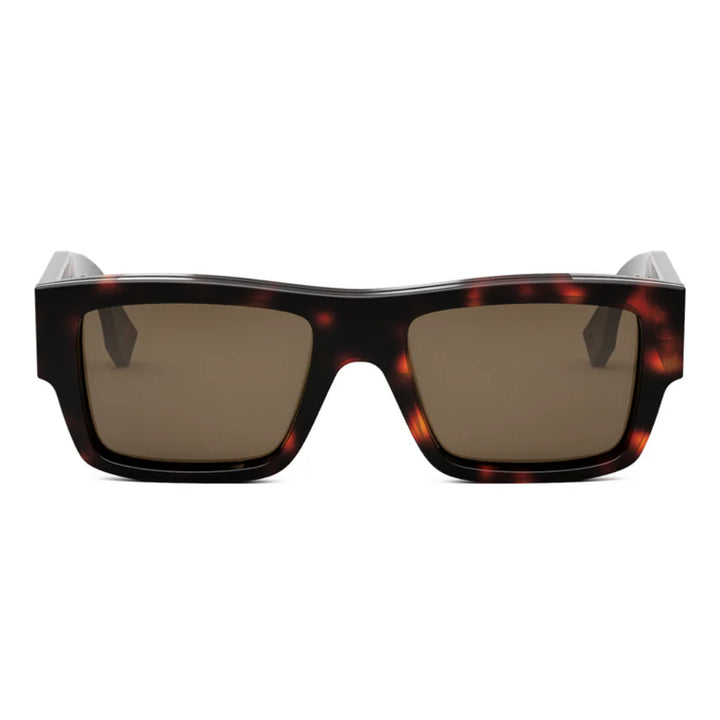 Fendi FE40118I 54E Square Flattop Sunglasses Red Havana Frame Brown Mirror Lenses