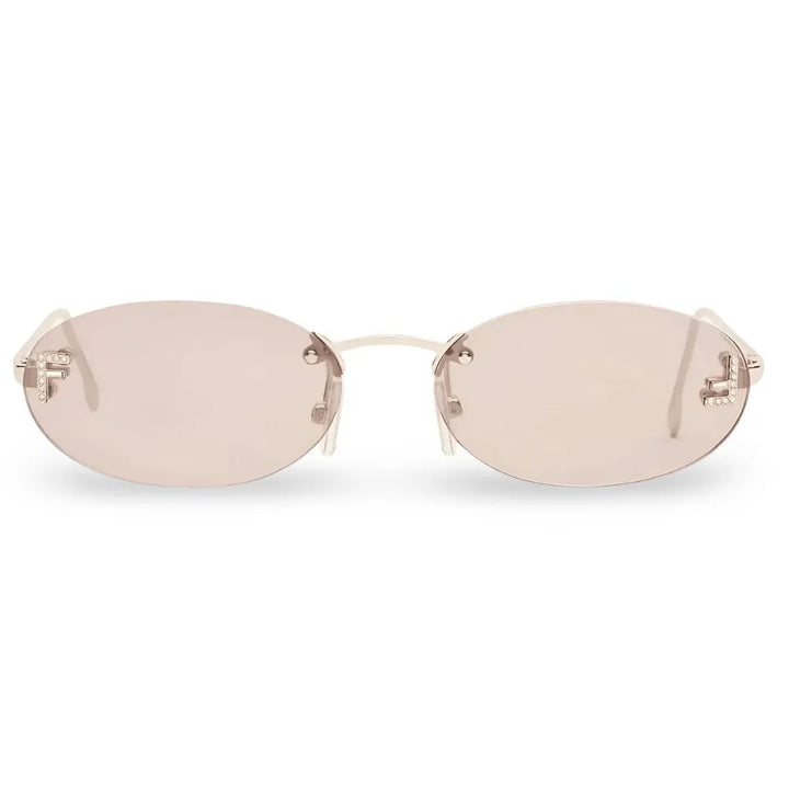 Fendi FE4075US 28Y First Crystal Women Rimless Oval Sunglasses Rose Gold Frame Brown Lenses