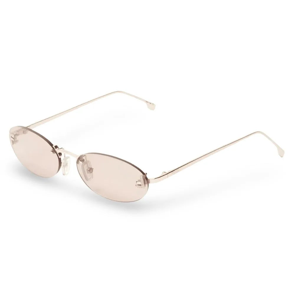 Fendi FE4075US 28Y First Crystal Women Rimless Oval Sunglasses Rose Gold Frame Brown Lenses