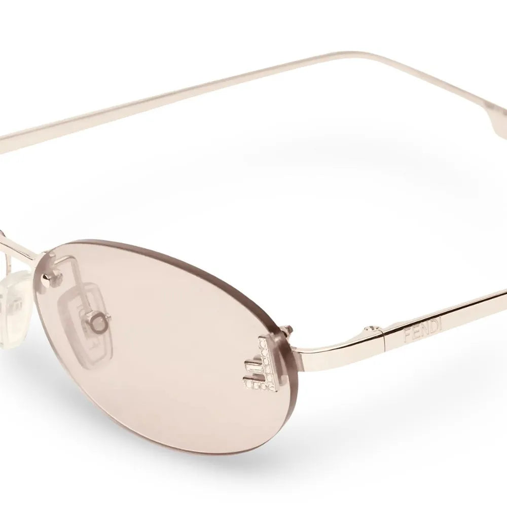 Fendi FE4075US 28Y First Crystal Women Rimless Oval Sunglasses Rose Gold Frame Brown Lenses