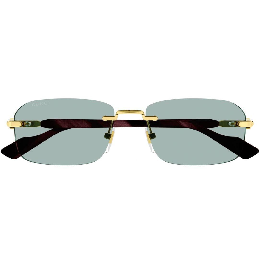 Gucci GG1221S 003 Rimless Rectangle Sunglasses Gold Frame Green Lenses