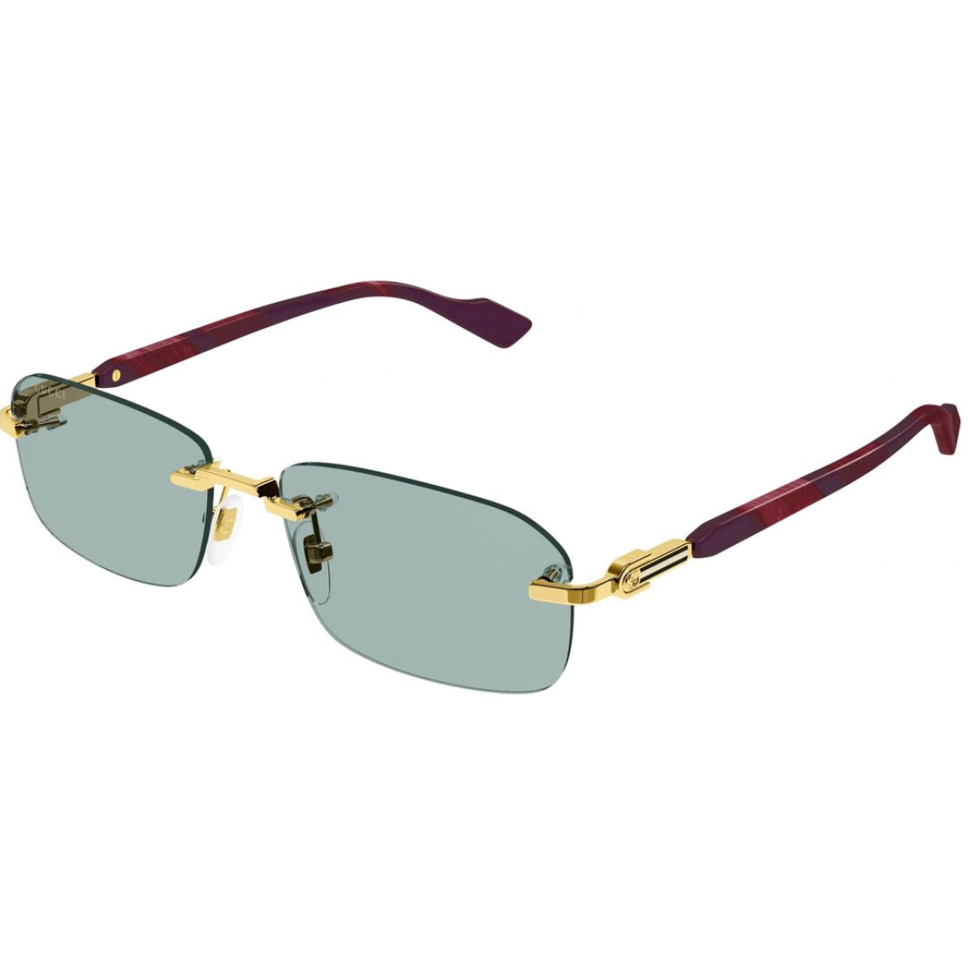 Gucci GG1221S 003 Rimless Rectangle Sunglasses Gold Frame Green Lenses