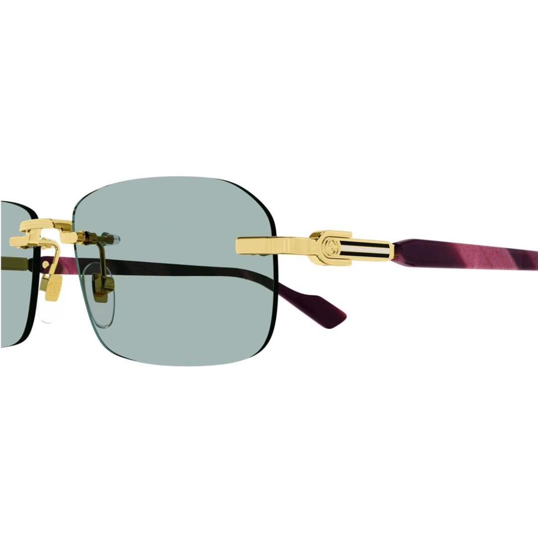 Gucci GG1221S 003 Rimless Rectangle Sunglasses Gold Frame Green Lenses