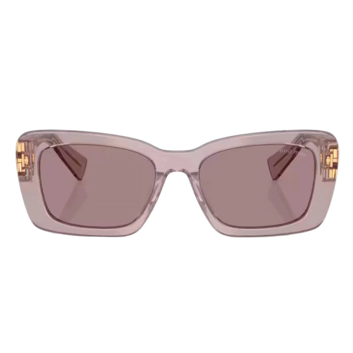 Miu Miu MU07YS 12W20I Women Rectangle Sunglasses Transparent Mauve Frame Light Purple Brown Lens