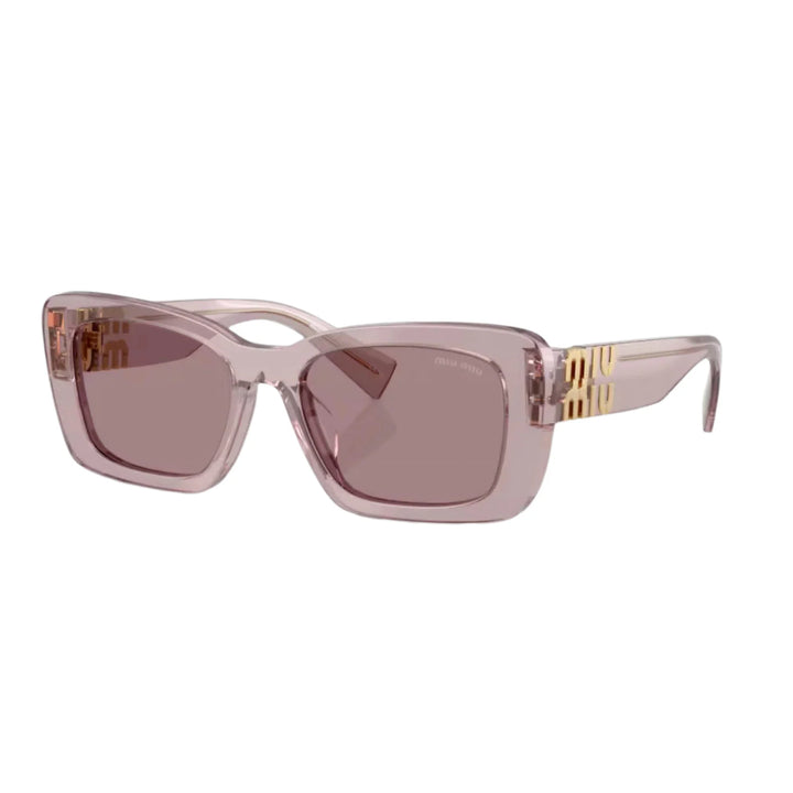 Miu Miu MU07YS 12W20I Women Rectangle Sunglasses Transparent Mauve Frame Light Purple Brown Lens