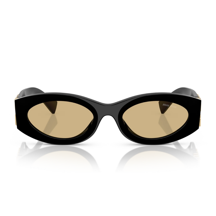 Miu Miu MU11WS 16K10R Women Oval Sunglasses Black Acetate Frame Yellow Lenses