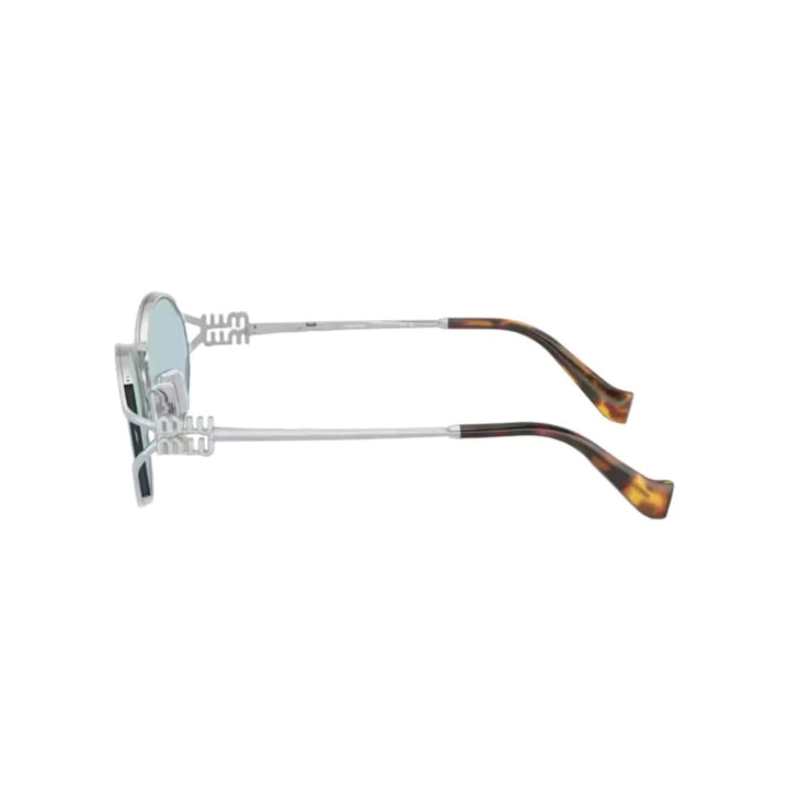 Miu Miu MU52YS 1BC2OR Women Oval Sunglasses Silver Metal Frame Light Blue Lens