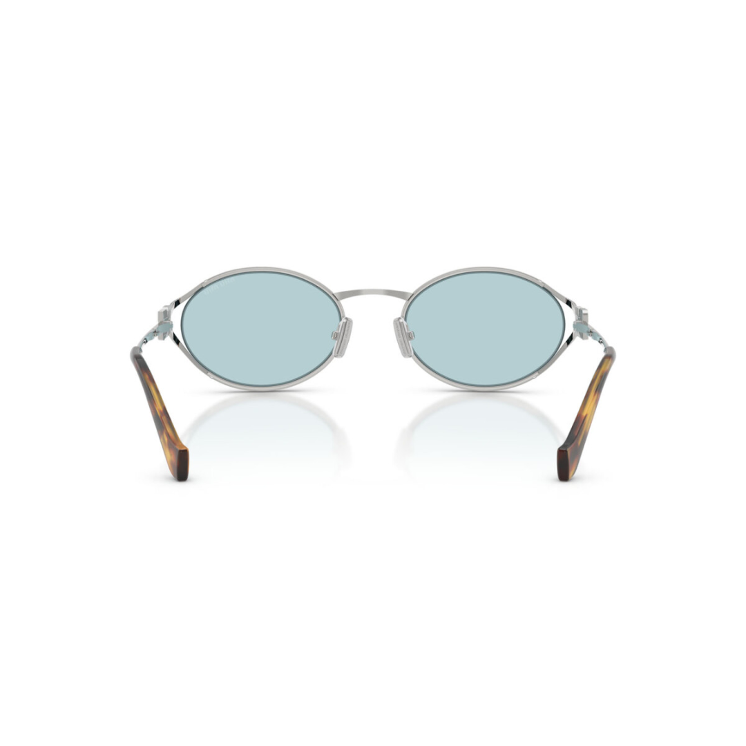 Miu Miu MU52YS 1BC2OR Women Oval Sunglasses Silver Metal Frame Light Blue Lens